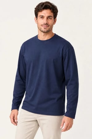 Erkek Modal Yumuşak Dokulu Bisiklet Yaka Uzun Kollu Tişört Sweatshirt - Lacivert