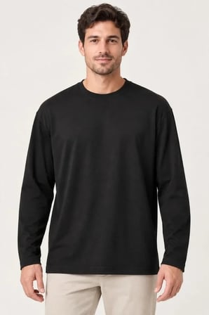 Erkek Modal Yumuşak Dokulu Bisiklet Yaka Uzun Kollu Tişört Sweatshirt - Siyah