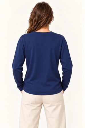 Modal Yumuşak Dokulu Bisiklet Yaka Uzun Kollu Tişört Sweatshirt - Lacivert