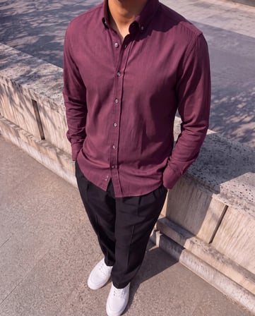 Erkek Standart Kesim Gabardin Kumaş Uzun Kollu Gömlek