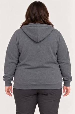 Battal Büyük Beden Üç İplik İçi Şardonlu Kapüşonlu Tam Fermuarlı Kışlık Sweatshirt - Füme