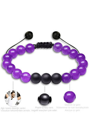 Sertifikalı Makrome Örgü Ametis Taşı Doğal Taş Bileklik Seti