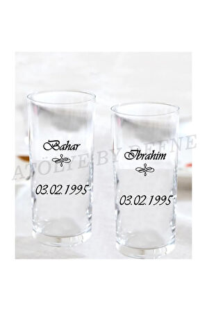 2 Li Isim Ve Tarih Kişiye Özel Isimli Baskılı Rakı Bardağı