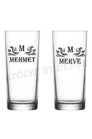 2 Li Isimli Kişiye Özel Baskılı Rakı Bardağı