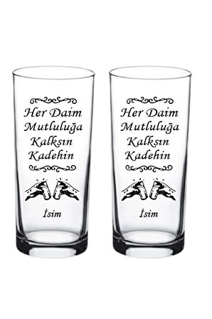Her Daim Mutluluğa Kalksın Kadehin Baskılı Rakı Ve Meşrubat Bardağı 2 li