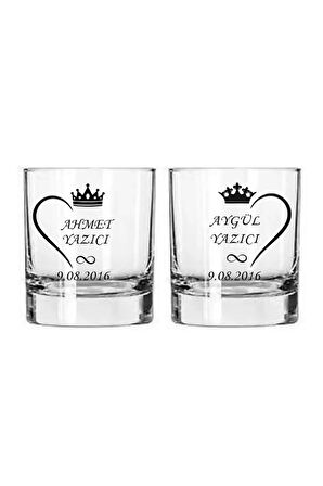 2 li Kalpli Taçlı Tarihli ve İsimli Viski Bardağı