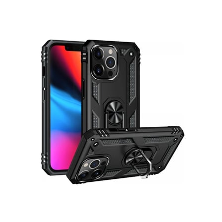 DEFNE STORE iPhone 13 Pro Max Uyumlu Kılıf Sofya Yüzüklü Silikon Kapak - Siyah DFNBEZ