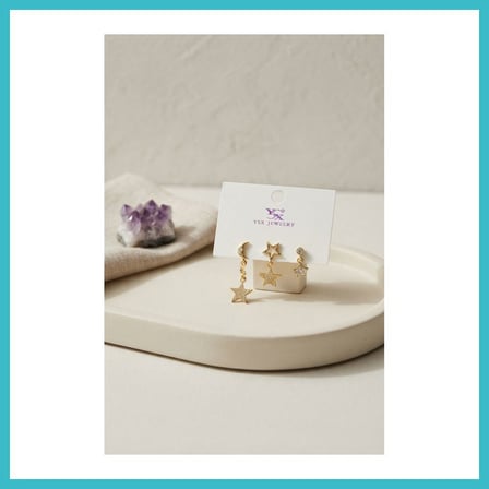 DEFNE STORE Pirinç Gold Renk Ay ve Yıldız Gece Model Kadın Küpe Seti DFNBEZ