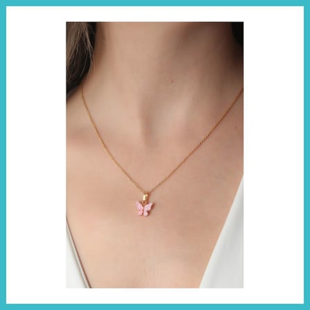 DEFNE STORE Gold Pembe Renk Kelebek Figür Kadın Kolye DFNBEZ
