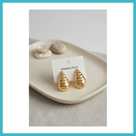 DEFNE STORE 316L Çelik Gold Renk Vintage Damla Model Küpe DFNBEZ