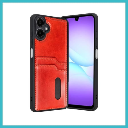 DEFNE STORE Samsung Galaxy A07 4G Uyumlu Sara Kartvizitli Deri Kılıf - Kırmızı DFNBEZ