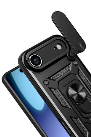 DEFNE STORE iPhone 17 Air Uyumlu Pars Lens Yüzüklü Silikon - Siyah DFNBEZ