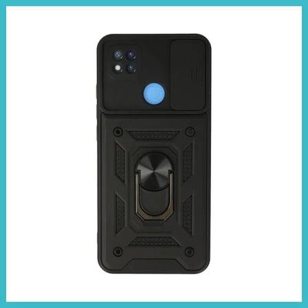 DEFNE STORE Redmi 9C Uyumlu Kılıf Pars Lens Yüzüklü Silikon - Siyah DFNBEZ