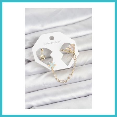 DEFNE STORE Yıldız Model Pirinç Gold Renk Zincir Bağlantılı Ear Cuff Küpe Seti DFNBEZ