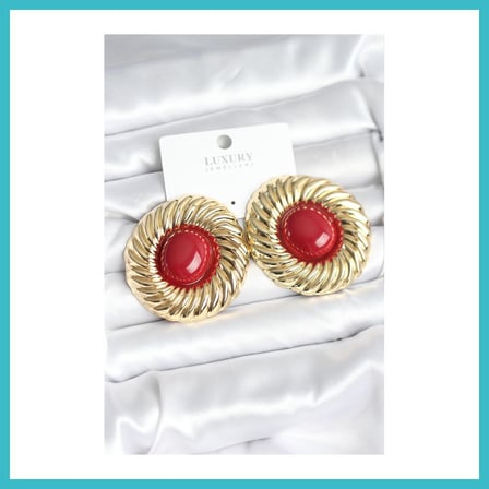 DEFNE STORE Pirinç Gold Renk Bordo Boncuklu Vintage Kadın Küpe DFNBEZ