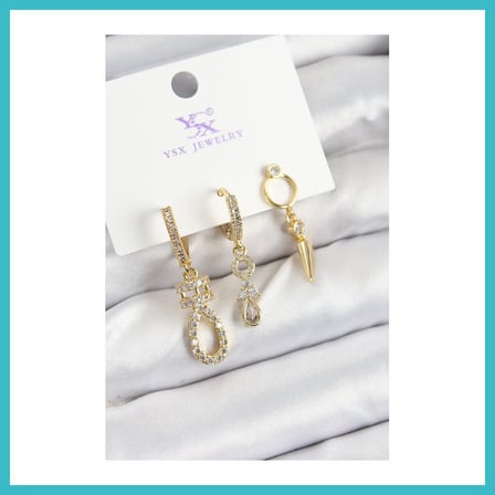 DEFNE STORE Pirinç Zİrkon Taşlı Sallantılı Model Gold Renk 3'lü Kadın Küpe DFNBEZ