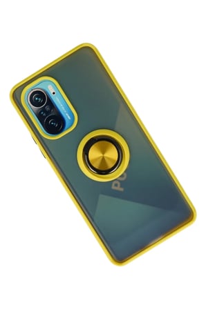 DEFNE STORE Redmi K40 Uyumlu Kılıf Montreal Yüzüklü Silikon Kapak - Sarı DFNBEZ