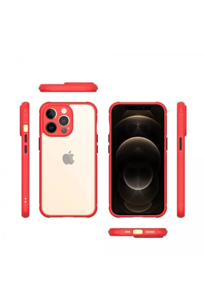 DEFNE STORE iPhone 13 Pro Uyumlu Kılıf Miami Şeffaf Silikon - Kırmızı DFNBEZ