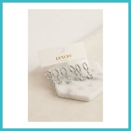 DEFNE STORE Yıldız Zirkon Taşlı Gümüş Renk Pirinç Set Küpe DFNBEZ