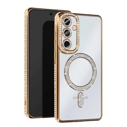 DEFNE STORE Samsung Galaxy S25 Uyumlu Edge Joke Simli Magneticsafe Kılıf - Gold DFNBEZ