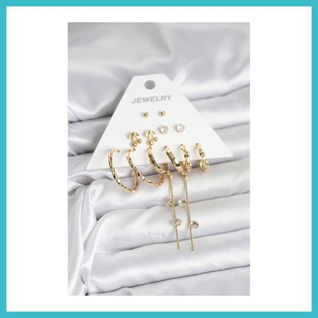 DEFNE STORE Gold Renk 6 Çift Pirinç Kadın Küpe Seti DFNBEZ