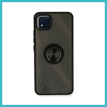 DEFNE STORE Realme C11 2021 Uyumlu Kılıf Montreal Yüzüklü Silikon Kapak - Siyah DFNBEZ