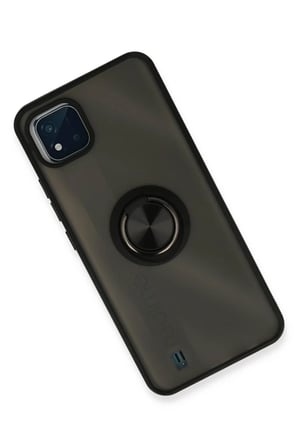 DEFNE STORE Realme C11 2021 Uyumlu Kılıf Montreal Yüzüklü Silikon Kapak - Siyah DFNBEZ