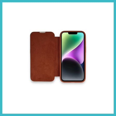 DEFNE STORE iPhone 14 Pro Max Uyumlu Kılıf Dolpin Kapaklı - Kahverengi DFNBEZ