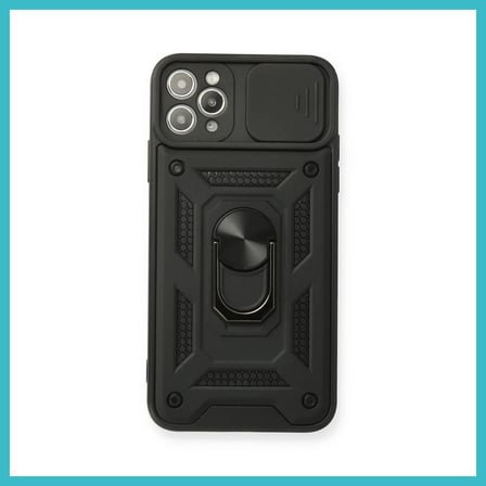 DEFNE STORE iPhone 11 Pro Uyumlu Kılıf Pars Lens Yüzüklü Silikon - Siyah DFNBEZ