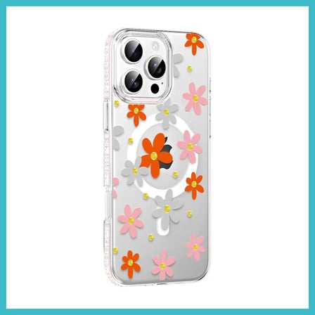 DEFNE STORE Joko iPhone 16 Pro Uyumlu Floral Magsafe Kapak - Turuncu DFNBEZ