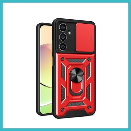 DEFNE STORE Samsung Galaxy A05S Uyumlu Kılıf Pars Lens Yüzüklü Silikon - Kırmızı DFNBEZ
