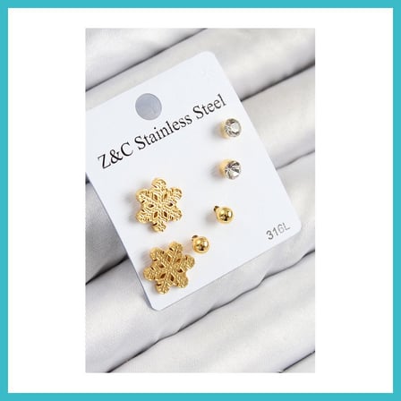 DEFNE STORE 316L Çelik Zirkon Taşlı Kar Tanesi Model Gold Renk Kadın Set Küpe DFNBEZ
