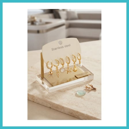 DEFNE STORE 316L Çelik Gold Renk Deniz Konspeti Küpe Seti DFNBEZ