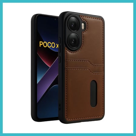DEFNE STORE Poco X7 Pro Uyumlu Kılıf Sara Kartvizitli Deri Kılıf - Taba DFNBEZ