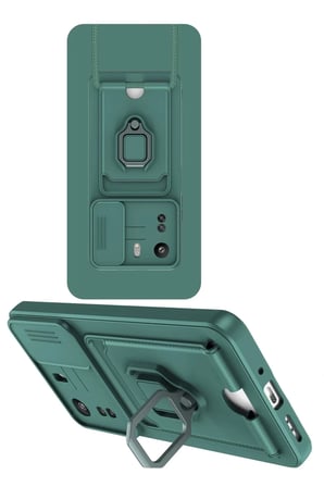 DEFNE STORE Redmi 13C Uyumlu Kılıf Zuma Kartvizitli Yüzüklü Silikon - Yeşil DFNBEZ