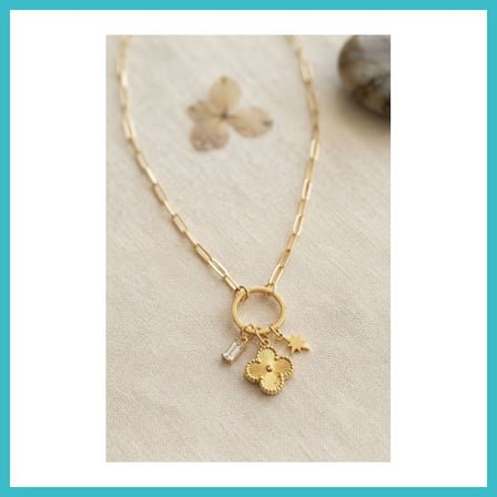 DEFNE STORE Gold Renk Ataç Zincir Yonca Model Kadın Kolye DFNBEZ