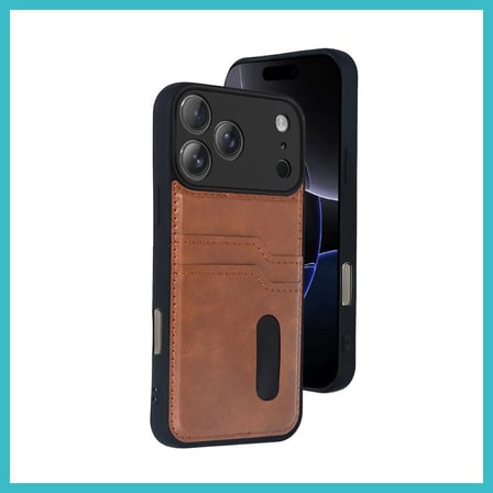 DEFNE STORE iPhone 17 Pro Uyumlu Sara Kartvizitli Deri Kılıf - Taba DFNBEZ