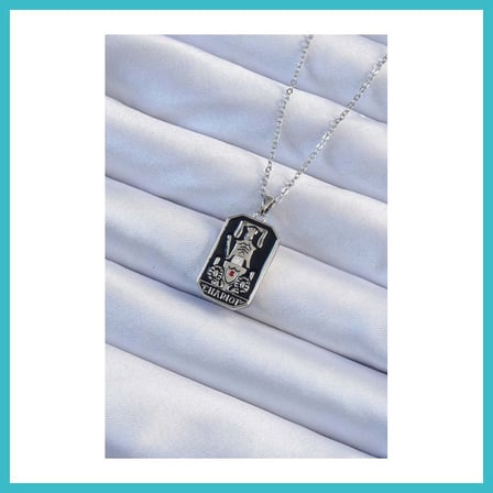 DEFNE STORE 316L Çelik Zincir Gümüş Renk Siyah Mineli Tarot Kolye DFNBEZ