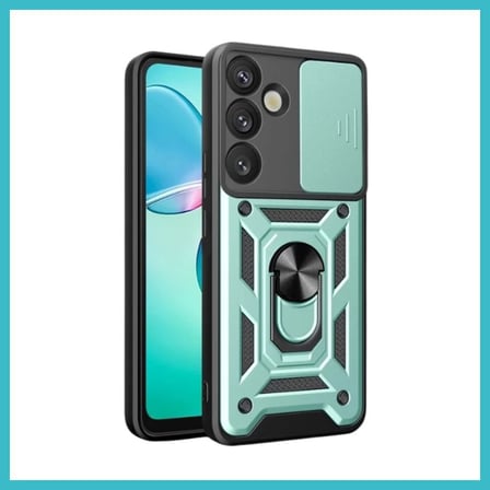 DEFNE STORE Samsung Galaxy S25 FE Uyumlu Pars Lens Yüzüklü Silikon - Yeşil DFNBEZ