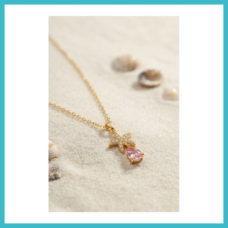 DEFNE STORE 316L Çelik Zincir Gold Renk Yıldız Model Pembe Damla Taş Model Kolye DFNBEZ