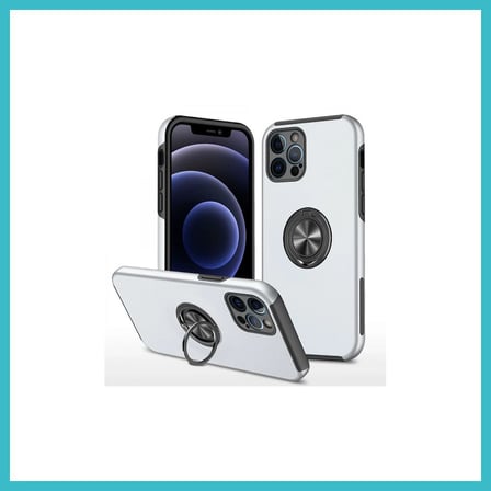 DEFNE STORE iPhone 12 Pro Uyumlu Kılıf Elit Yüzüklü Kapak - Gümüş DFNBEZ