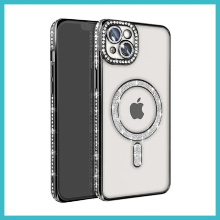 DEFNE STORE iPhone 15 Uyumlu Kılıf Joke Simli Magneticsafe Kılıf - Siyah DFNBEZ