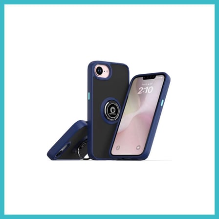 DEFNE STORE iPhone 16E Uyumlu Kılıf Montreal Yüzüklü Silikon Kapak - Lacivert DFNBEZ