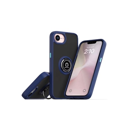 DEFNE STORE iPhone 16E Uyumlu Kılıf Montreal Yüzüklü Silikon Kapak - Lacivert DFNBEZ