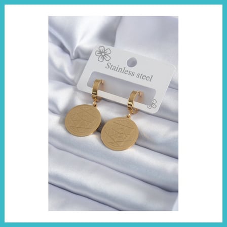 DEFNE STORE 316L Çelik Gold Renk Pentagram Yıldızı İşleme Model Kadın Küpe DFNBEZ