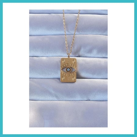 DEFNE STORE 316L Çelik Gold Renk İşlemeli Nazarlı Vintage Kolye DFNBEZ