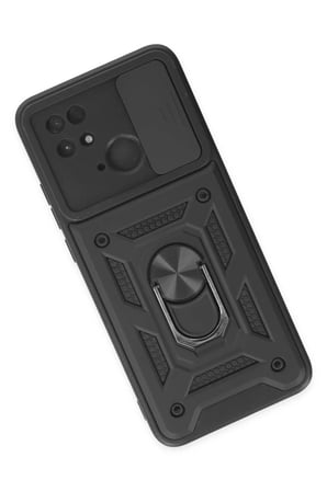 DEFNE STORE Redmi 10C Uyumlu Kılıf Pars Lens Yüzüklü Silikon - Siyah DFNBEZ