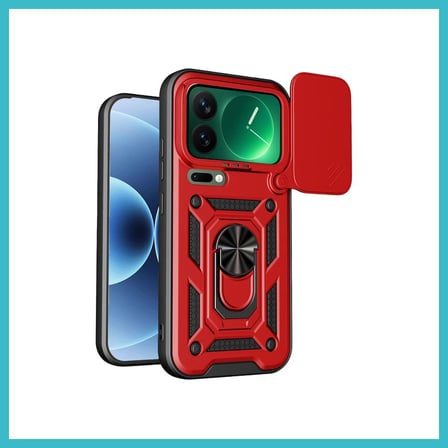 DEFNE STORE Mi 17 Pro Max Uyumlu Pars Lens Yüzüklü Silikon - Kırmızı DFNBEZ