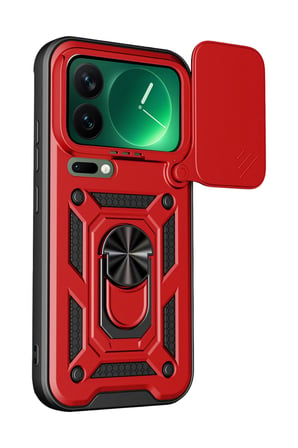 DEFNE STORE Mi 17 Pro Max Uyumlu Pars Lens Yüzüklü Silikon - Kırmızı DFNBEZ