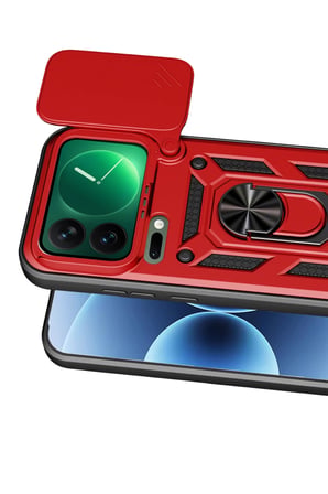 DEFNE STORE Mi 17 Pro Max Uyumlu Pars Lens Yüzüklü Silikon - Kırmızı DFNBEZ